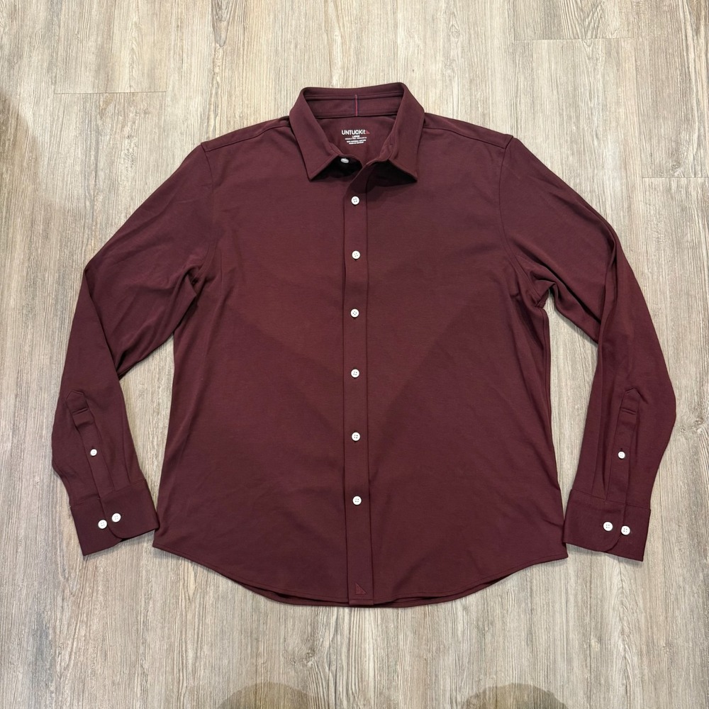 UNTUCKit Mens Large Sullivan Stretch Button Maroon Shirt